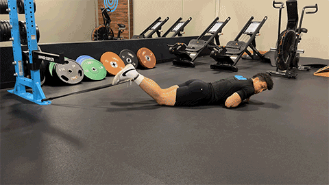 eos member performing banded leg curls