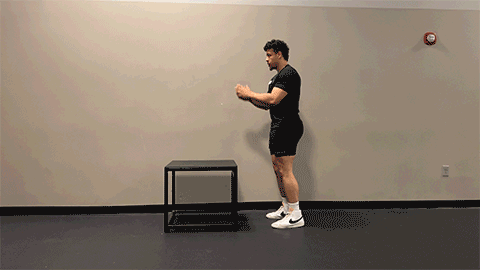 eos member performing a box jump